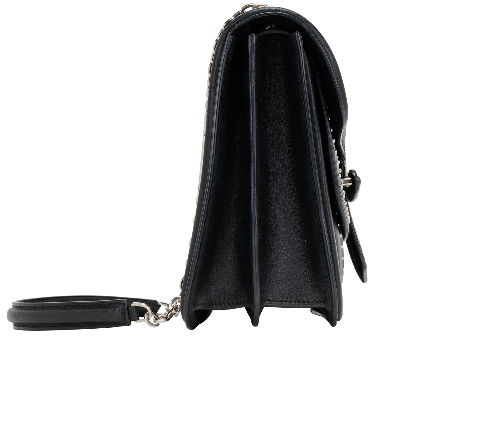 Studded Heroine Chain Satchel, &pound;195, Handbags, Black, Leather, Side view